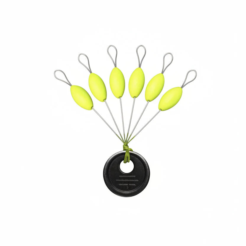 chartreuse micro fishing floats on wire
