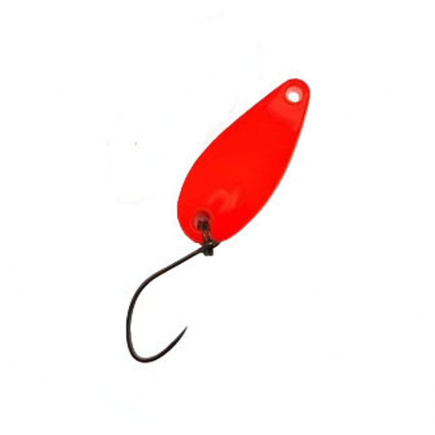 an orange fishing spoon on a white background
