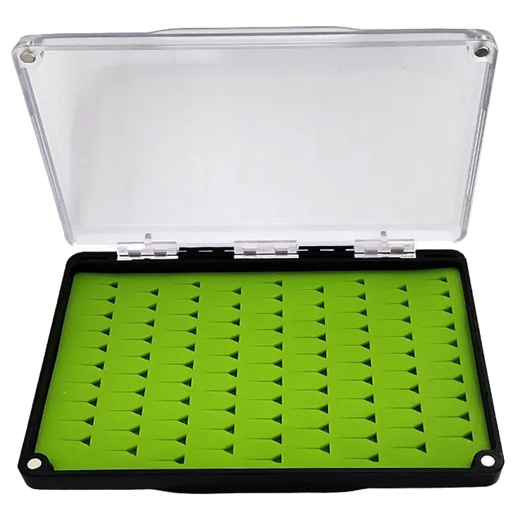 fly box with clear lid and green silicone insert