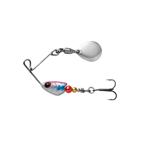 Fishing lure with a metal body and treble hook on a white background