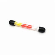 six micro fishing strike indicators in a clear plastic tube