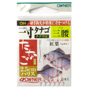 Packaging of Owner fishing hooks with images of fish and text on a white background