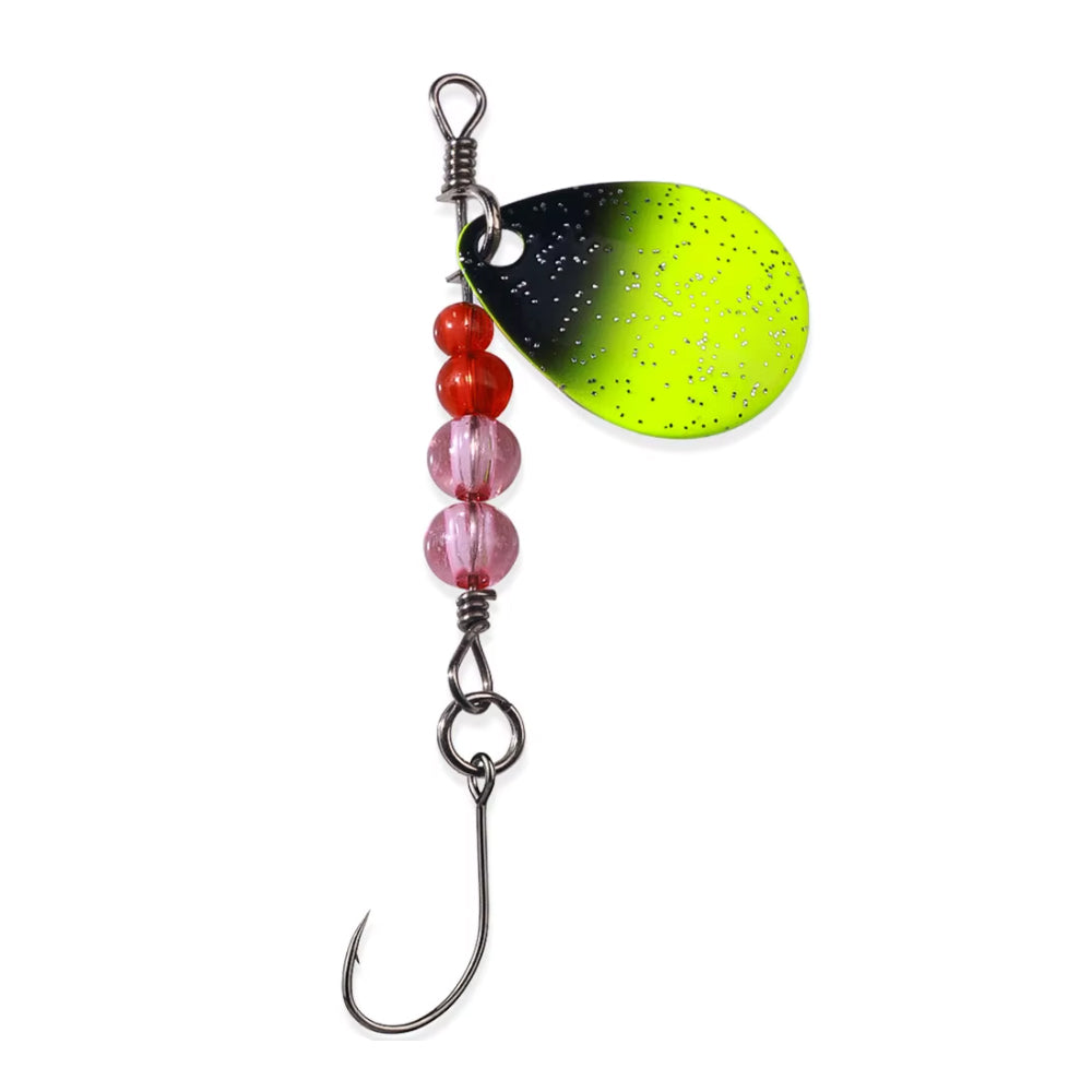 Fishing lure with a colorful blade and beads