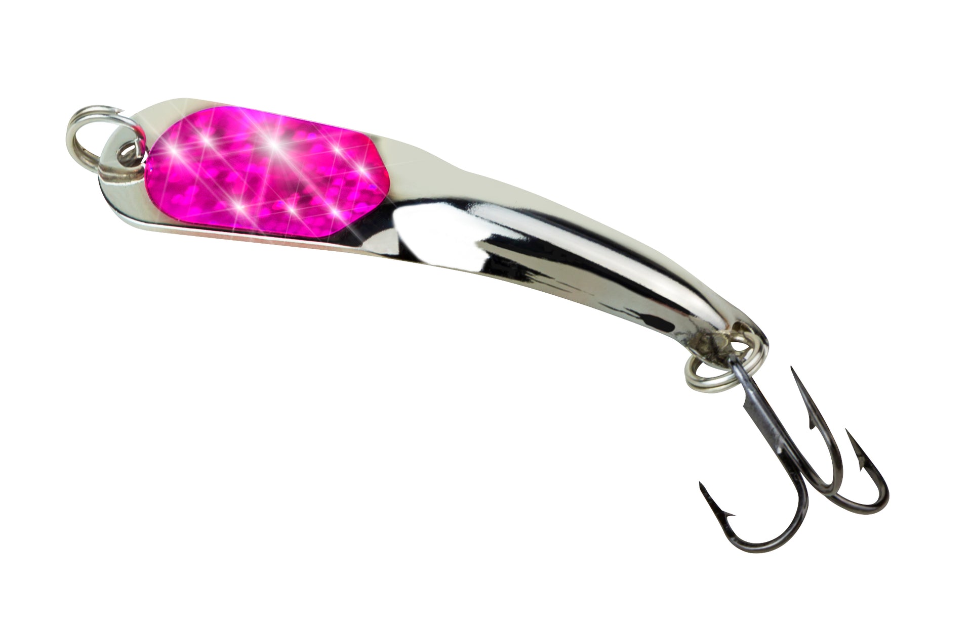 silver and pink iron decoy spoon